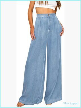 Wide Leg Palazzo Pants High Waisted Summer Beach Trousers Lightweight